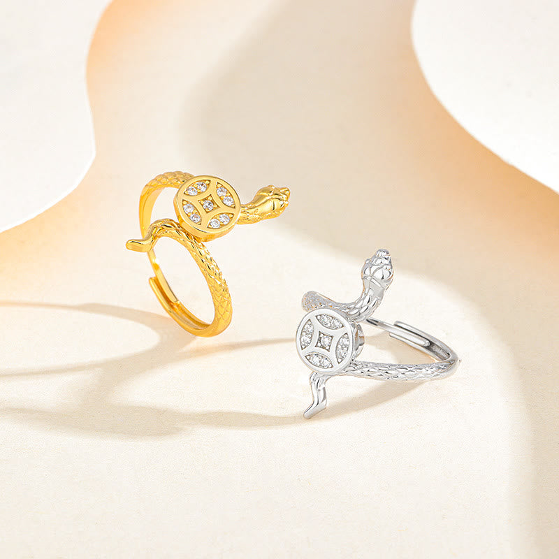 925 Sterling Silver Snake Copper Coin Ring