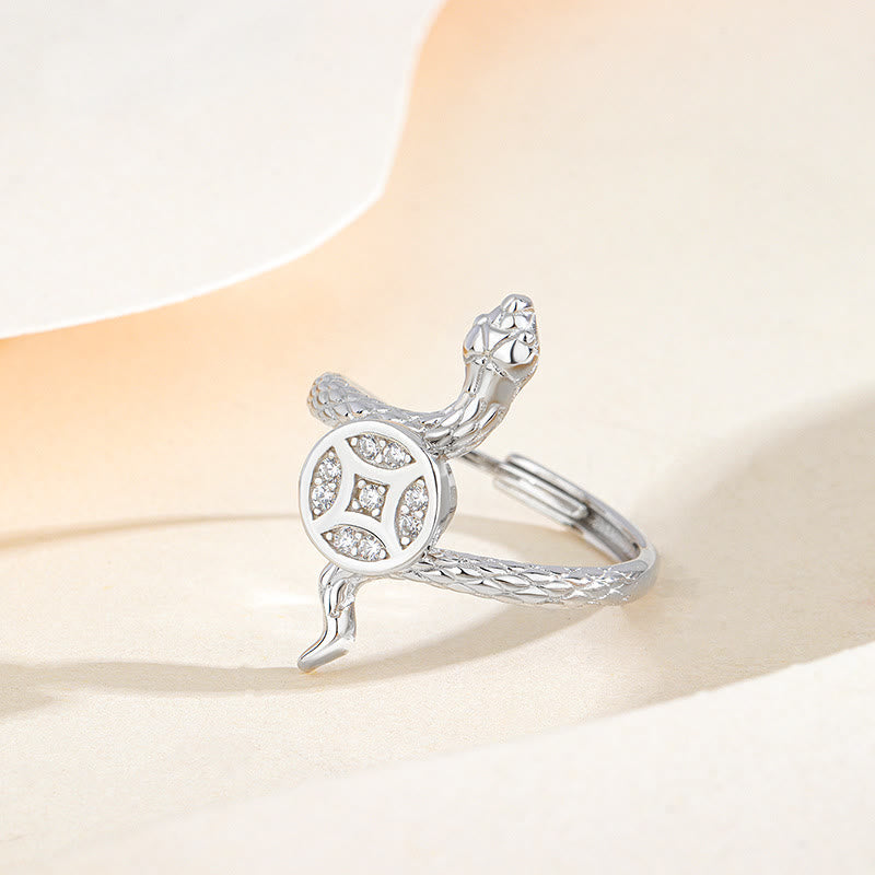 925 Sterling Silver Snake Copper Coin Ring
