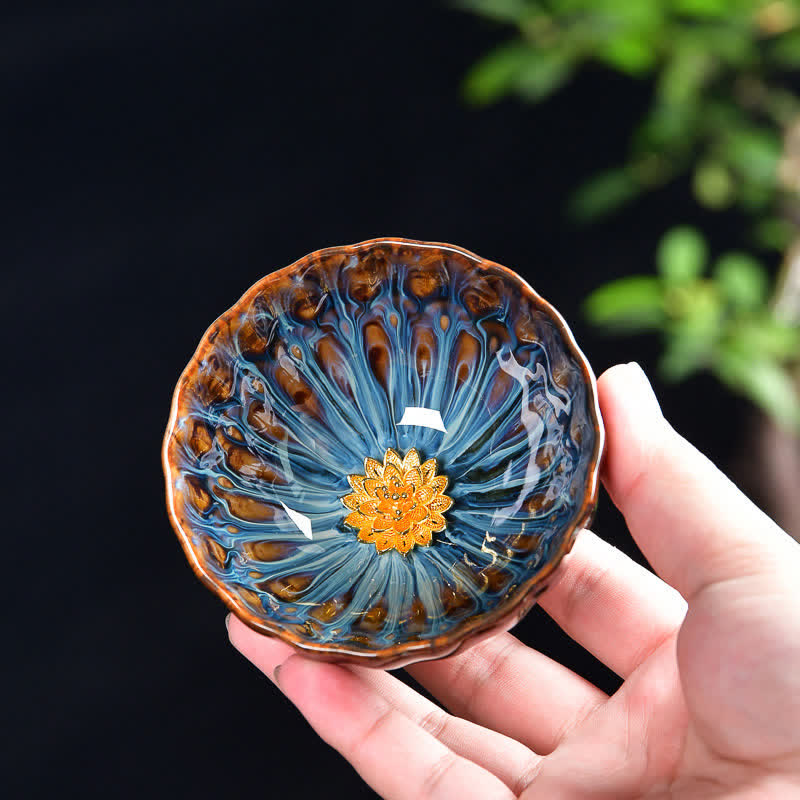 Ceramic Zen Teacup 120ml | Lotus Peacock Dragon Symbolism
