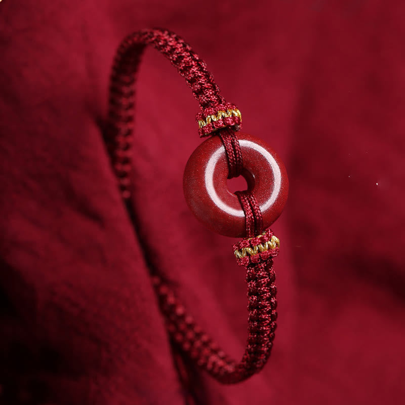 Cinnabar Peace Buckle Bracelet with Braided String for Protection