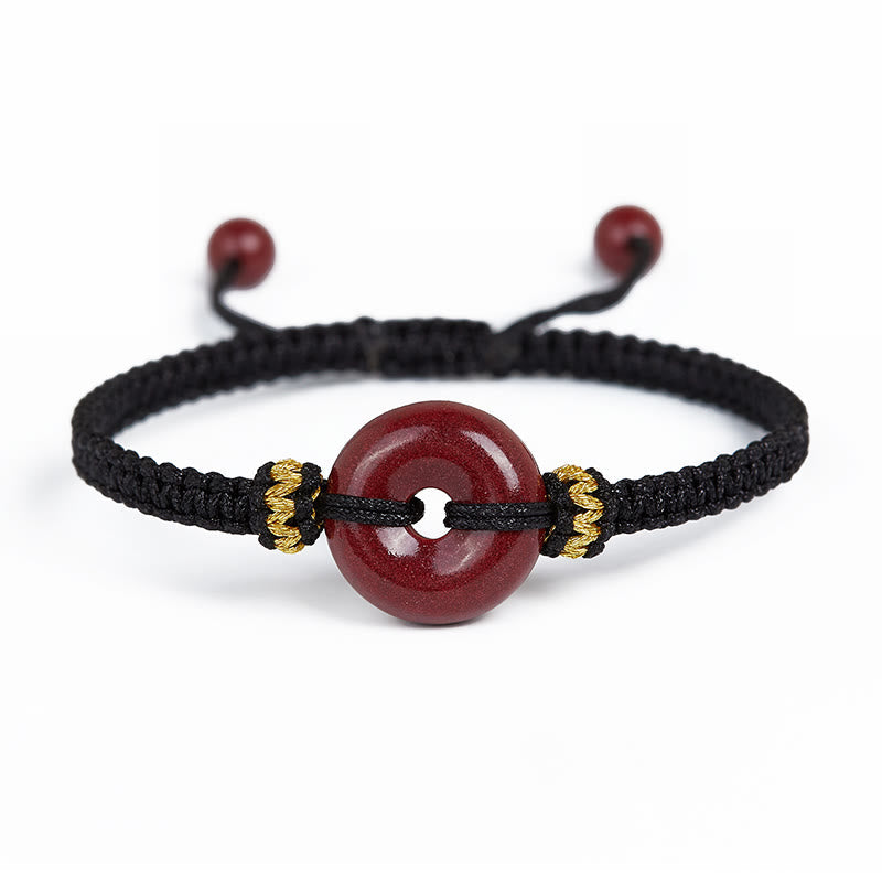 Cinnabar Peace Buckle Bracelet with Braided String for Protection