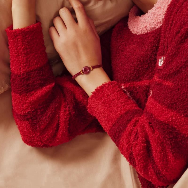 Cinnabar Peace Buckle Bracelet with Braided String for Protection