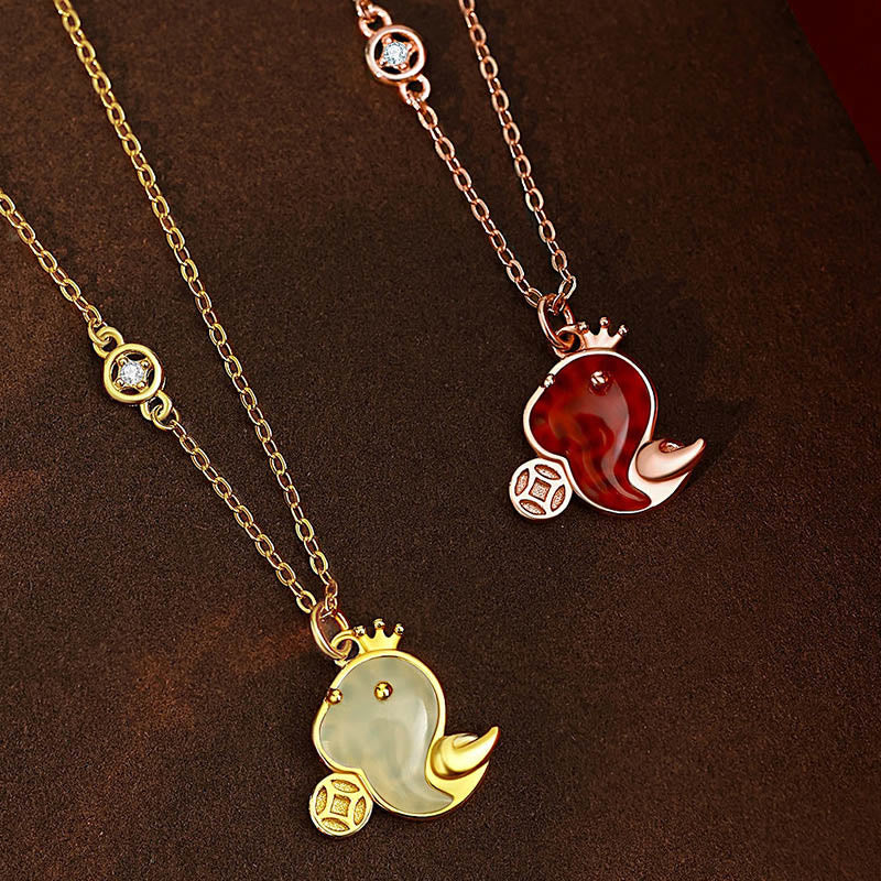 925 Sterling Silver Hetian Jade and Red Agate Snake Pendant Necklace