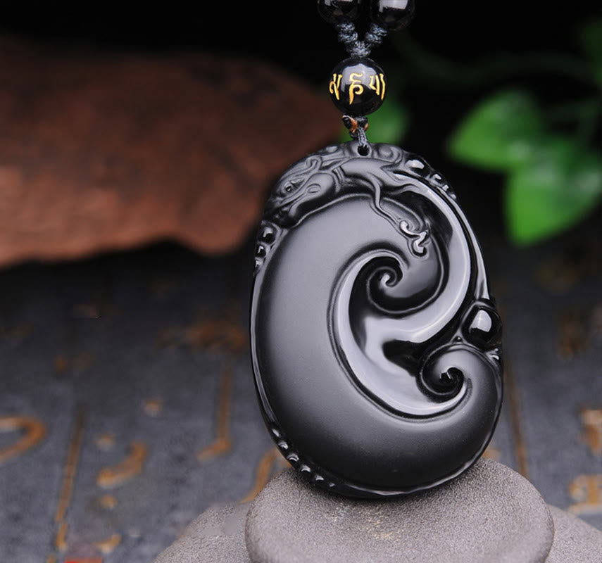 Black Obsidian PiXiu Strength Necklace Pendant