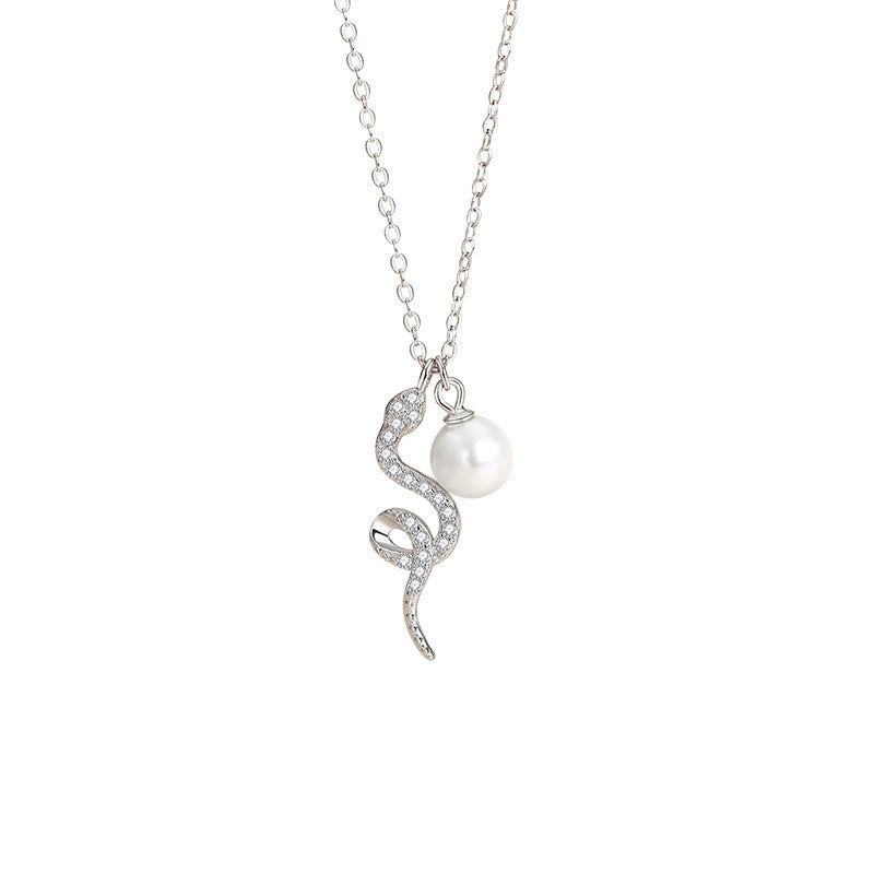 Year of the Snake Pearl Necklace in 925 Sterling Silver and Gold
