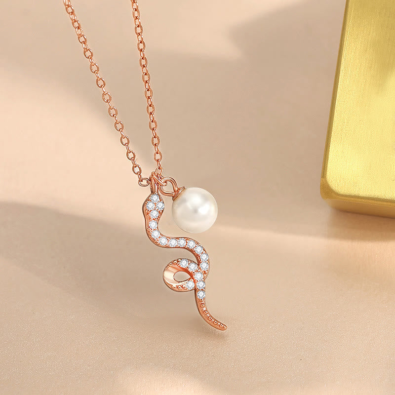 Year of the Snake Pearl Necklace in 925 Sterling Silver and Gold