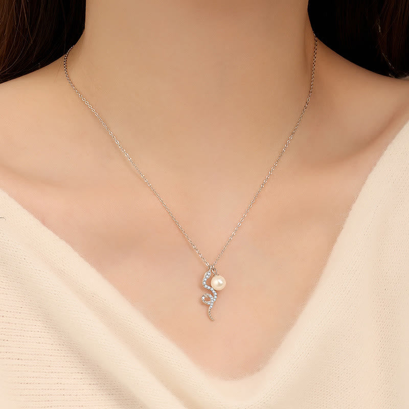 Year of the Snake Pearl Necklace in 925 Sterling Silver and Gold