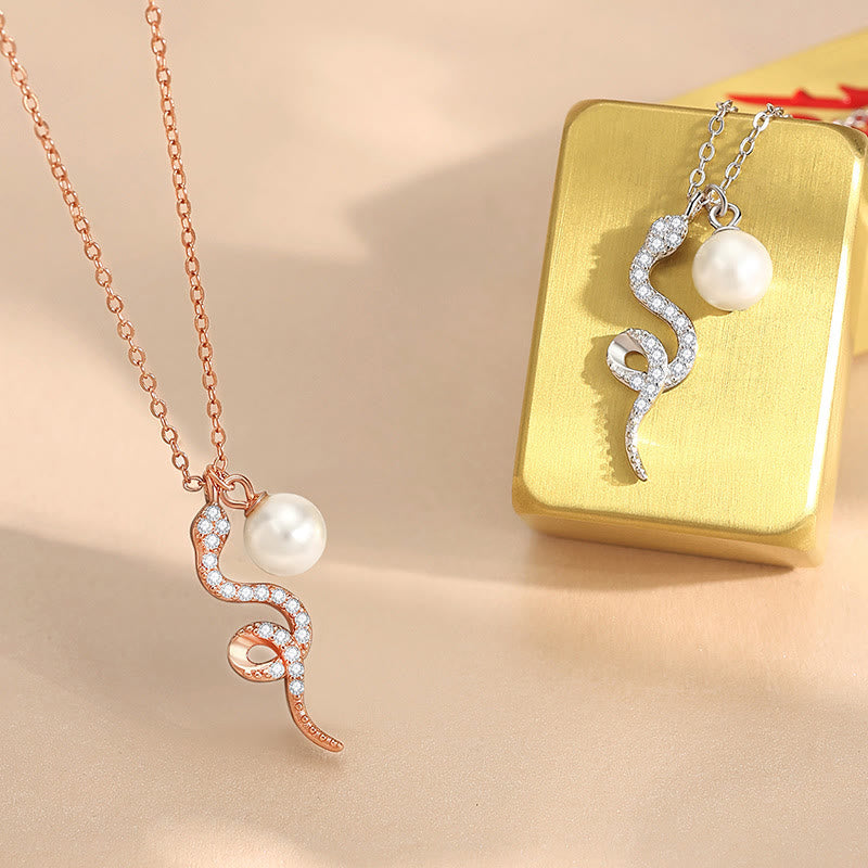 Year of the Snake Pearl Necklace in 925 Sterling Silver and Gold