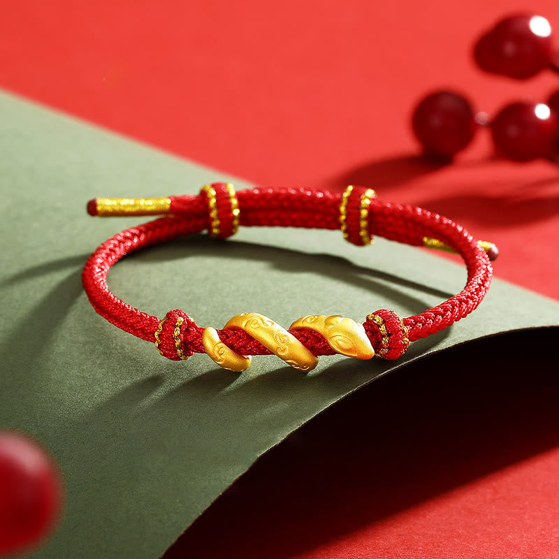 999 Gold & Red String Snake Protection Bracelet