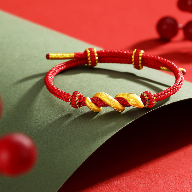 999 Gold & Red String Snake Protection Bracelet