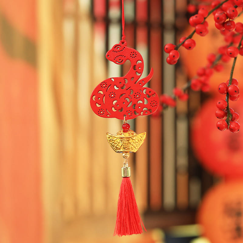 Year of the Snake Wooden Fu Character Hanging Decoration