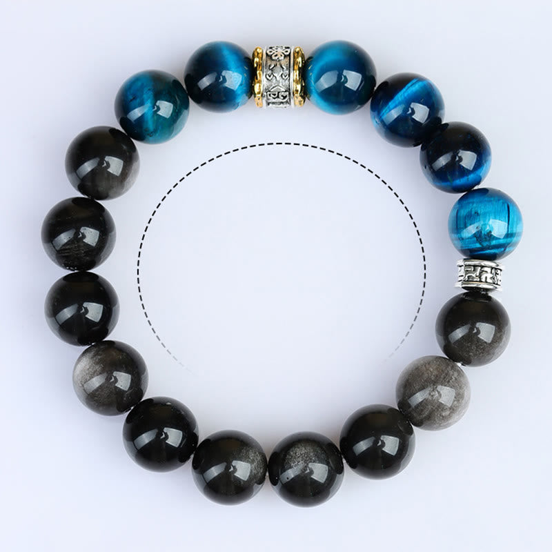 Blue Tiger Eye & Silver Sheen Obsidian Bracelet 12mm