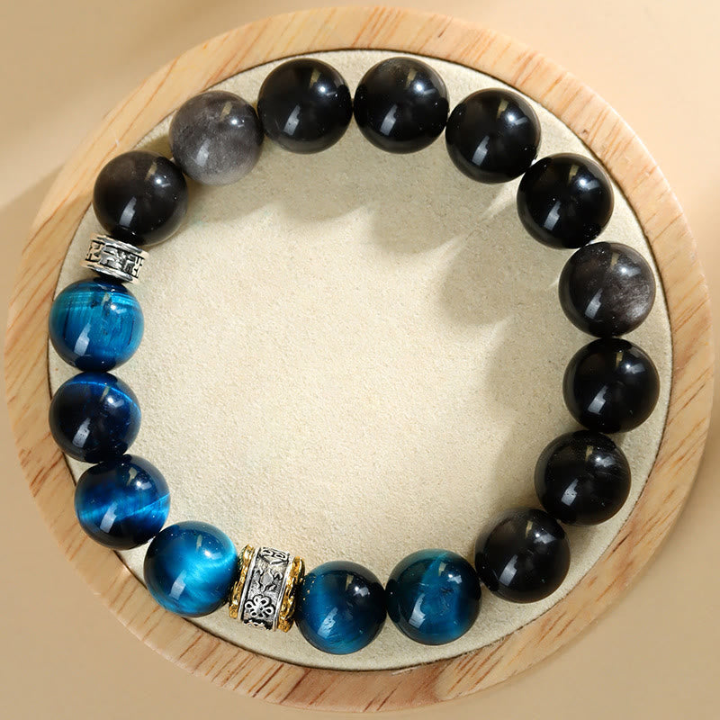 Blue Tiger Eye & Silver Sheen Obsidian Bracelet 12mm