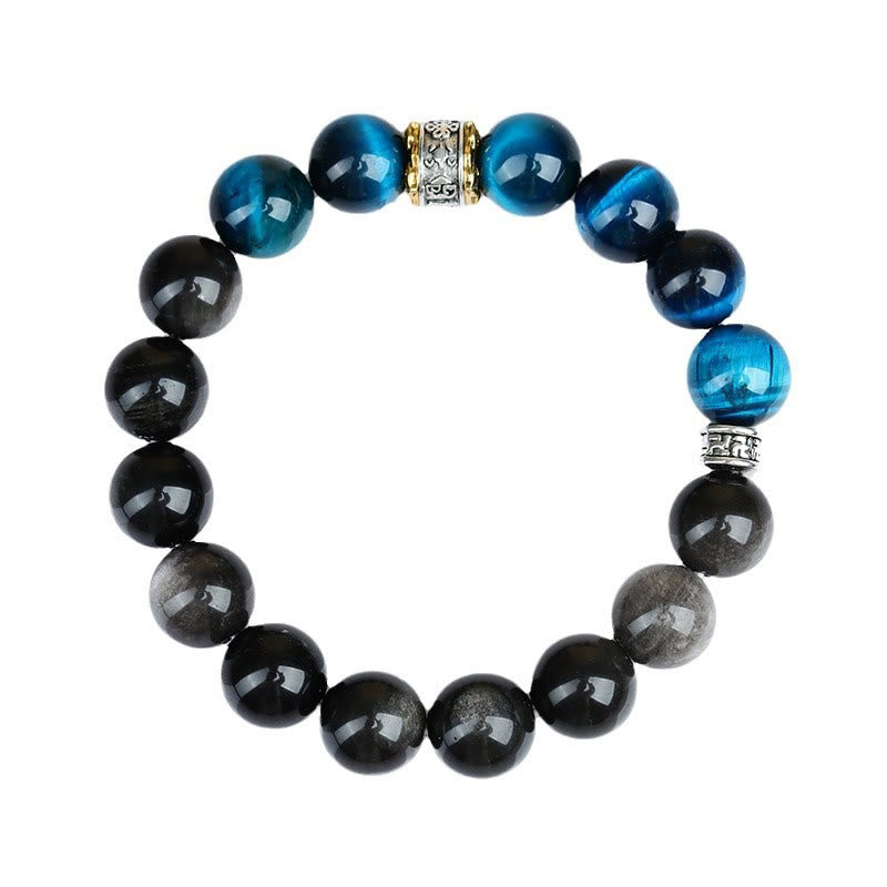 Blue Tiger Eye & Silver Sheen Obsidian Bracelet 12mm