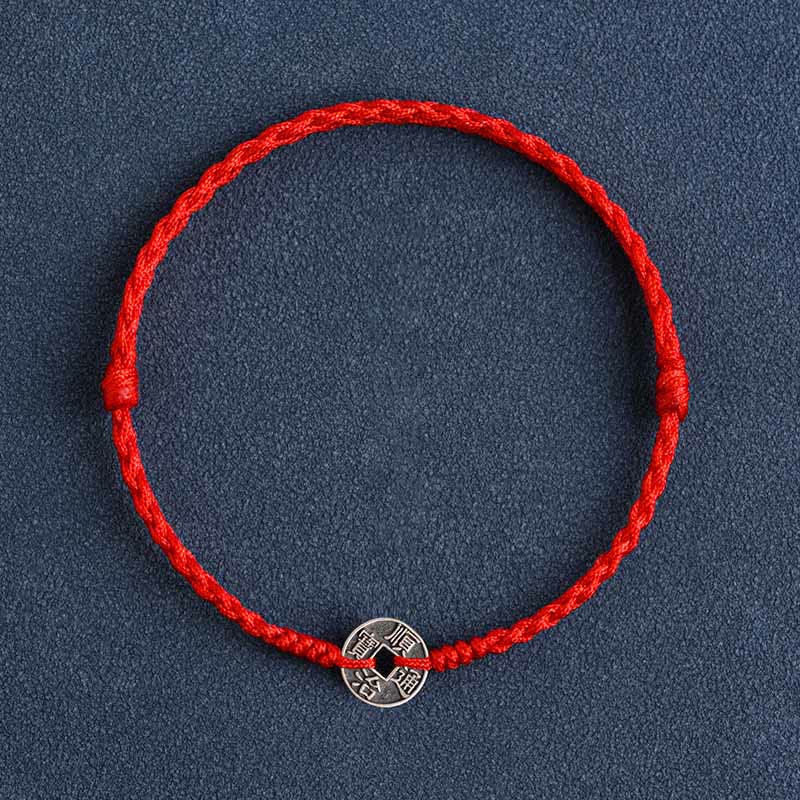 Red String Five Emperor Coins Protection Bracelet 925 Silver