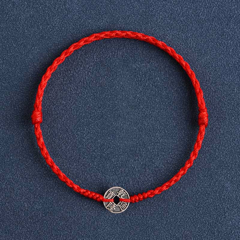 Red String Five Emperor Coins Protection Bracelet 925 Silver