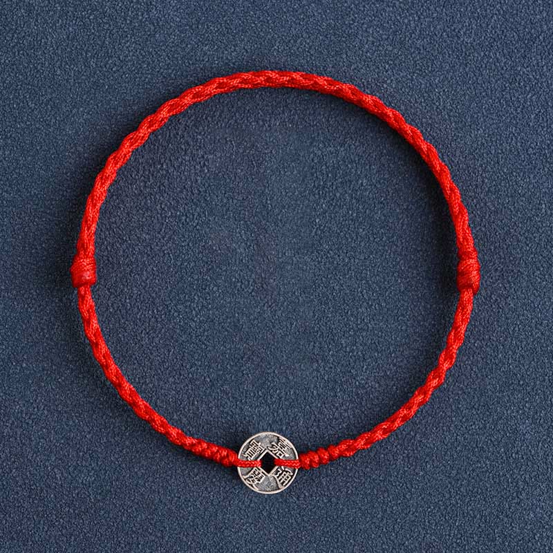 Red String Five Emperor Coins Protection Bracelet 925 Silver