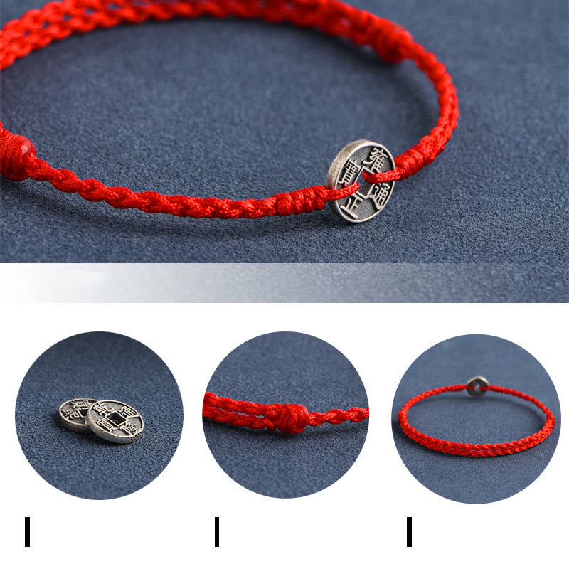 Red String Five Emperor Coins Protection Bracelet 925 Silver