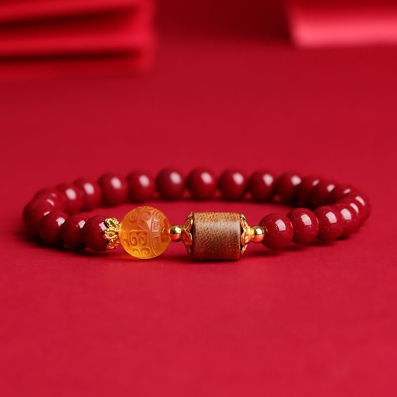 8mm Cinnabar Amber Agarwood Blessing Bracelet