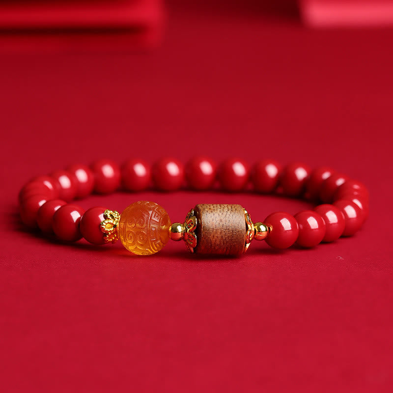 8mm Cinnabar Amber Agarwood Blessing Bracelet