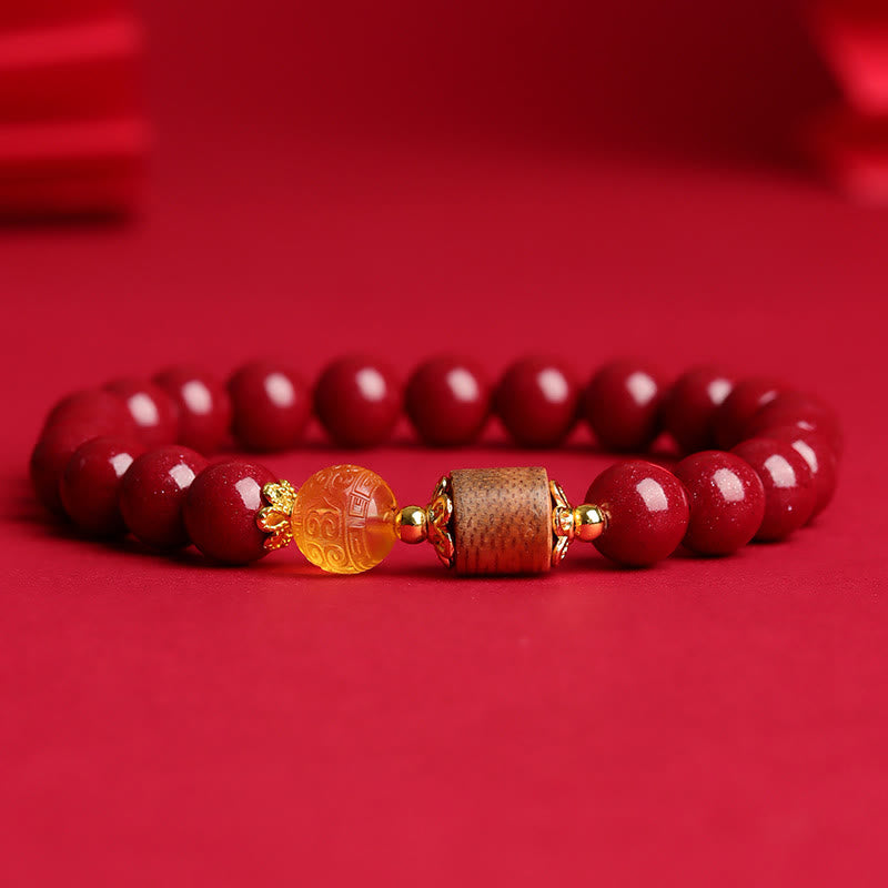8mm Cinnabar Amber Agarwood Blessing Bracelet
