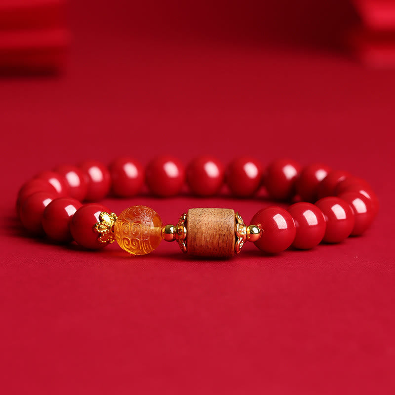 8mm Cinnabar Amber Agarwood Blessing Bracelet