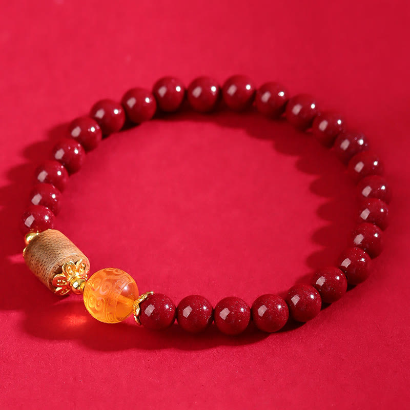 8mm Cinnabar Amber Agarwood Blessing Bracelet