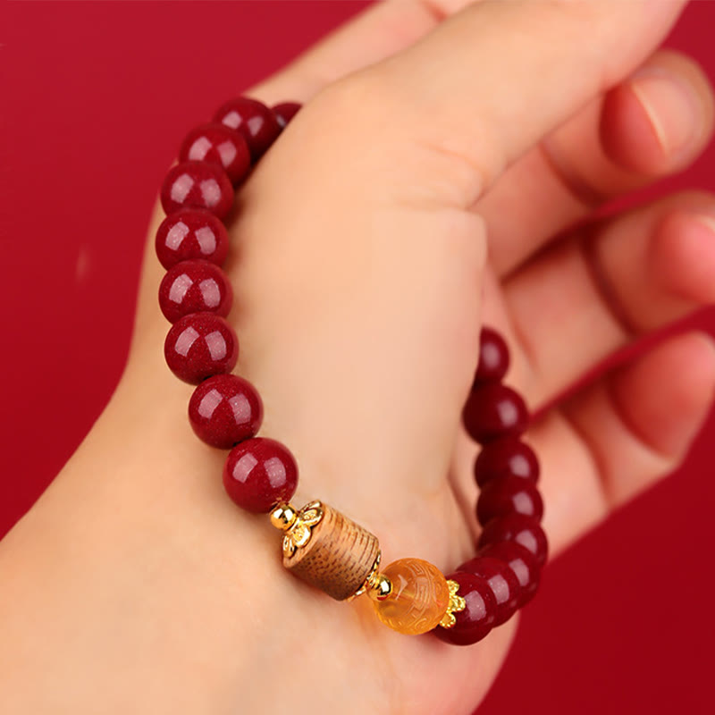 8mm Cinnabar Amber Agarwood Blessing Bracelet