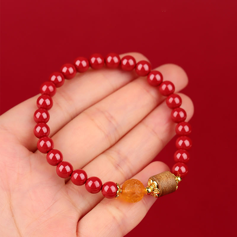 8mm Cinnabar Amber Agarwood Blessing Bracelet