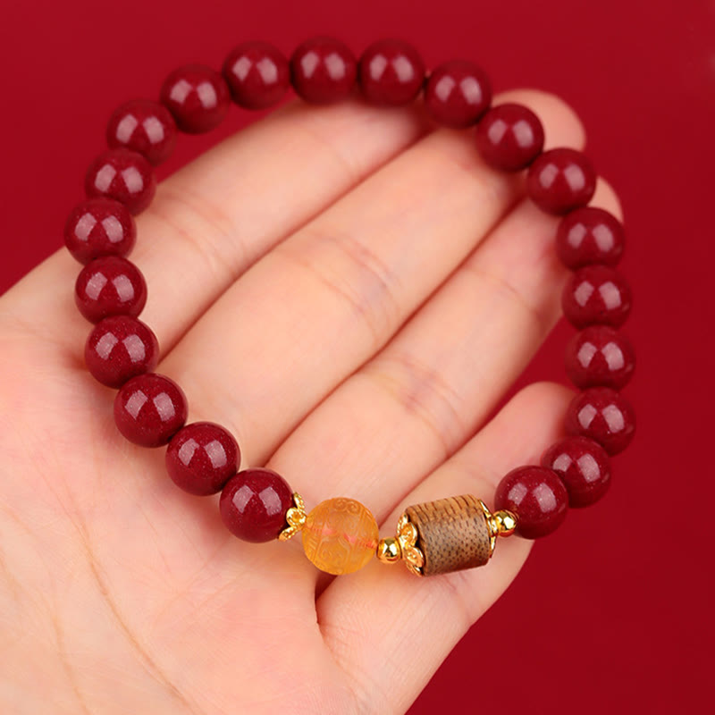 8mm Cinnabar Amber Agarwood Blessing Bracelet
