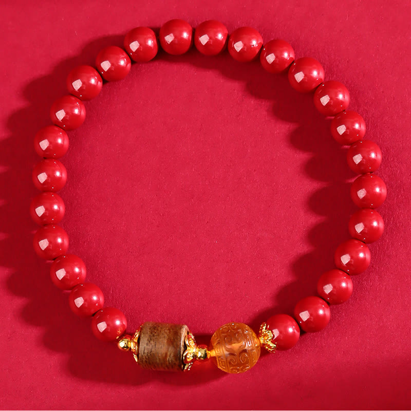 8mm Cinnabar Amber Agarwood Blessing Bracelet