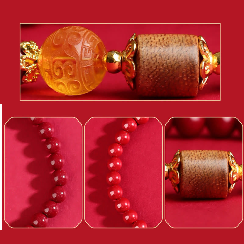 8mm Cinnabar Amber Agarwood Blessing Bracelet