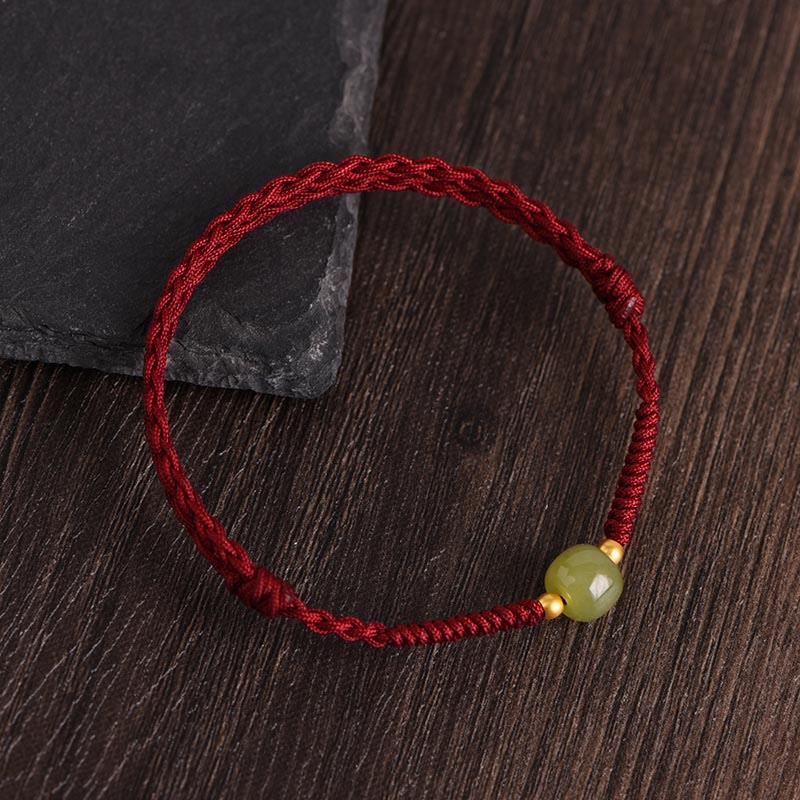 Dark Red Hetian Jade 999 Gold Protection Bracelet Anklet