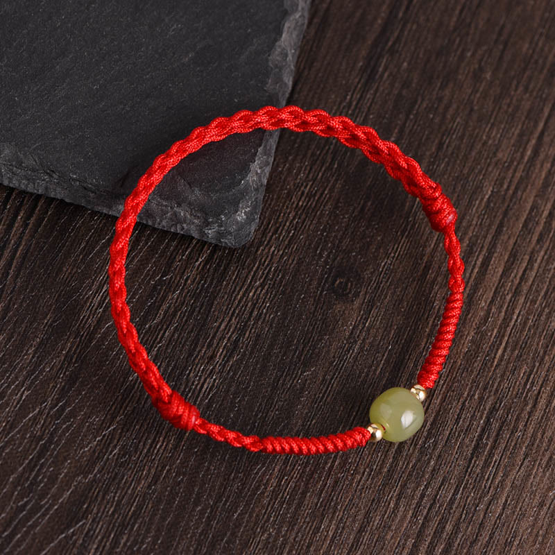 Dark Red Hetian Jade 999 Gold Protection Bracelet Anklet