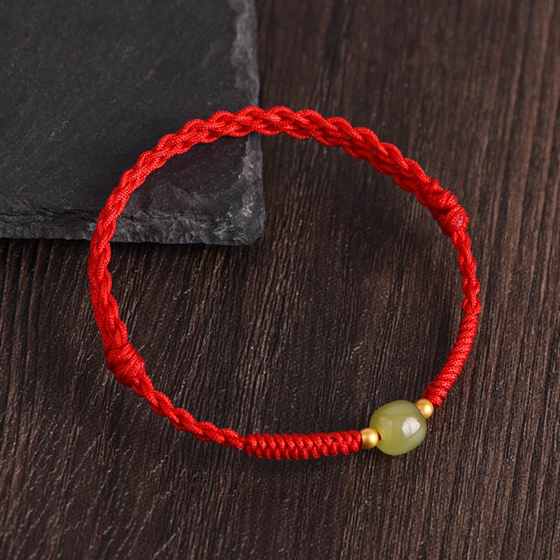 Dark Red Hetian Jade 999 Gold Protection Bracelet Anklet