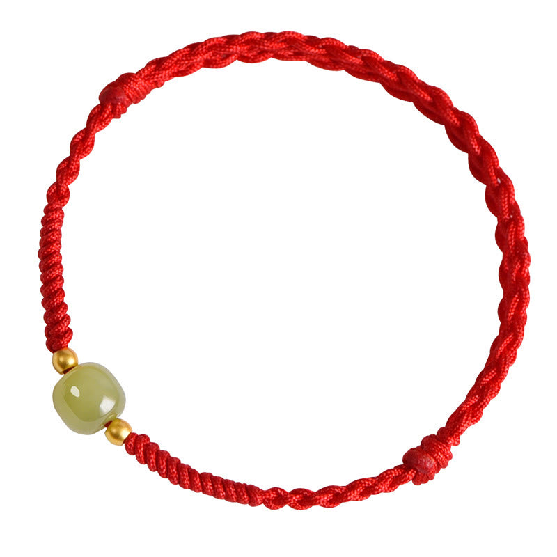 Dark Red Hetian Jade 999 Gold Protection Bracelet Anklet