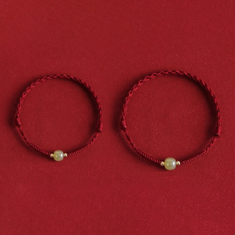 Dark Red Hetian Jade 999 Gold Protection Bracelet Anklet