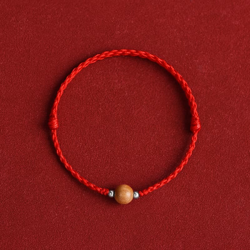 6mm Peach Wood Red String Protection Bracelet