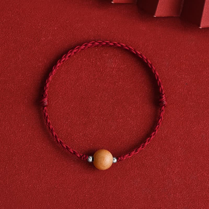 6mm Peach Wood Red String Protection Bracelet