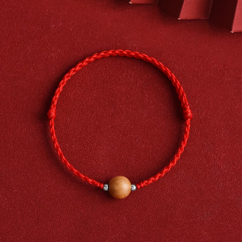 6mm Peach Wood Red String Protection Bracelet