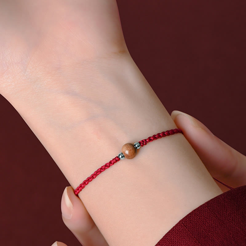 6mm Peach Wood Red String Protection Bracelet