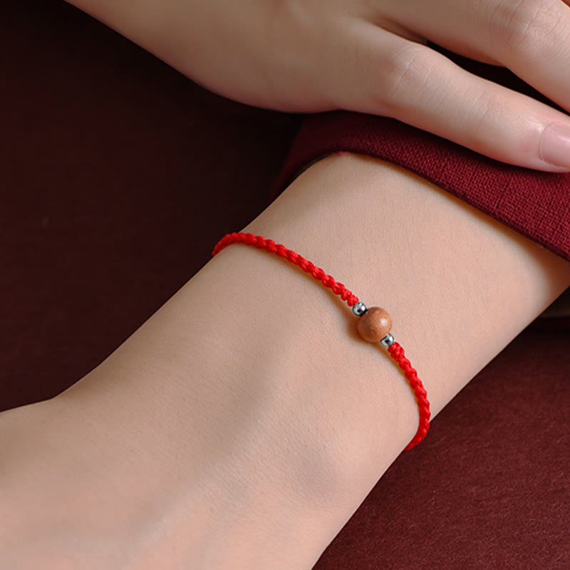 6mm Peach Wood Red String Protection Bracelet