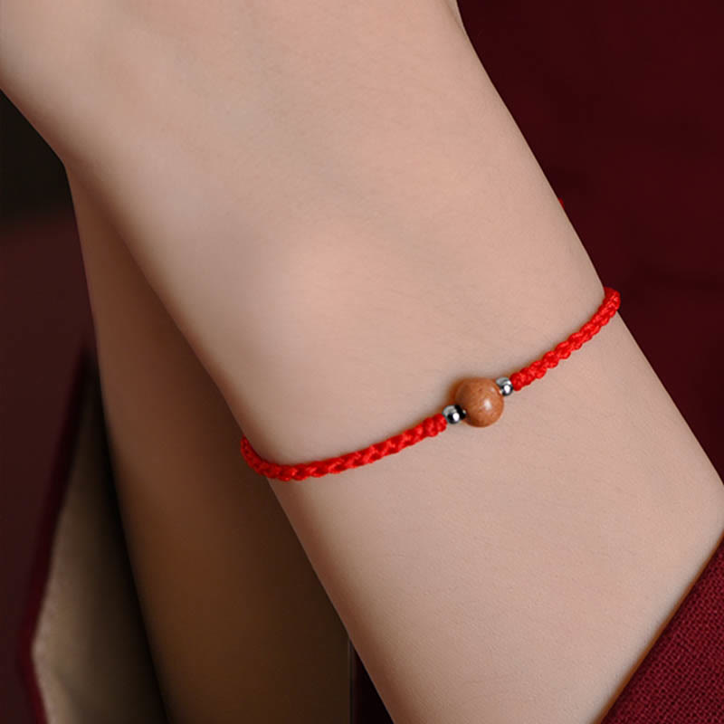 6mm Peach Wood Red String Protection Bracelet
