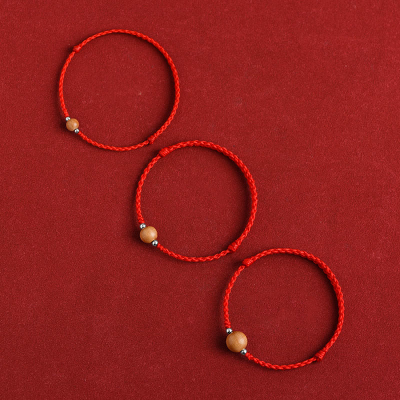 6mm Peach Wood Red String Protection Bracelet