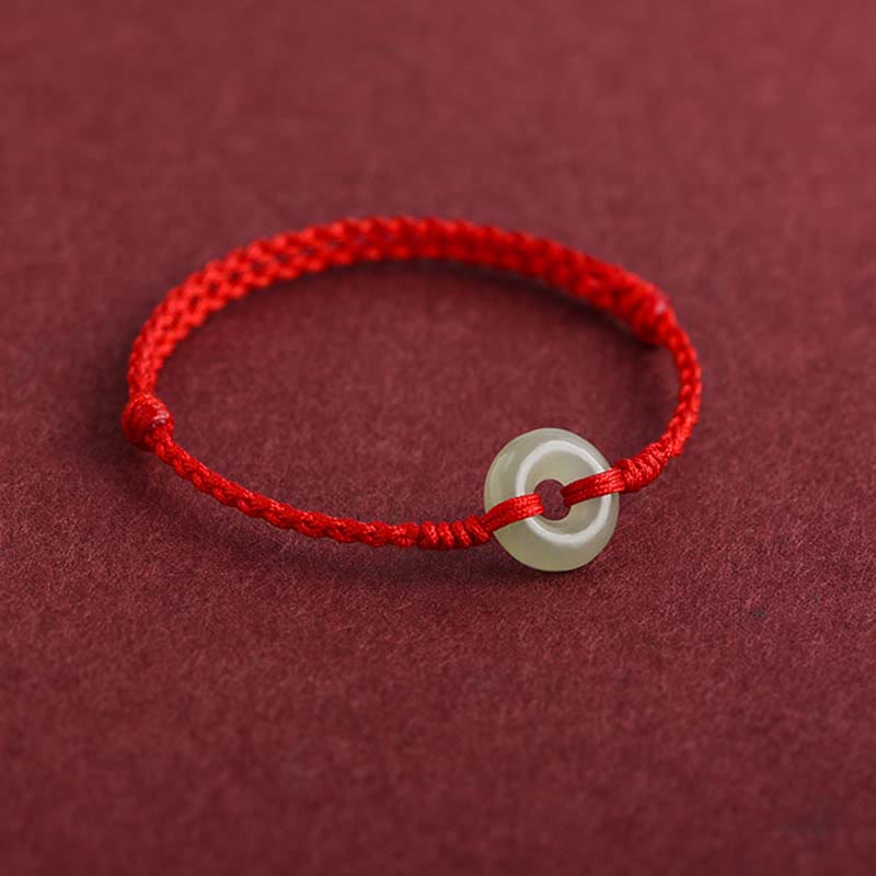 Natural Hetian Jade Peace Buckle Braided Bracelet Anklet 13-18cm