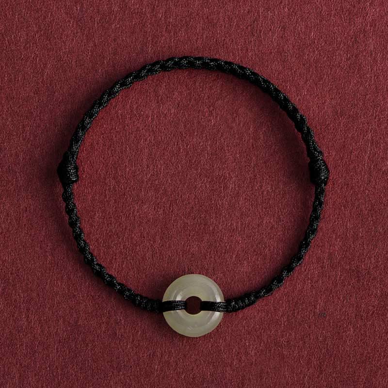 Natural Hetian Jade Peace Buckle Braided Bracelet Anklet 13-18cm