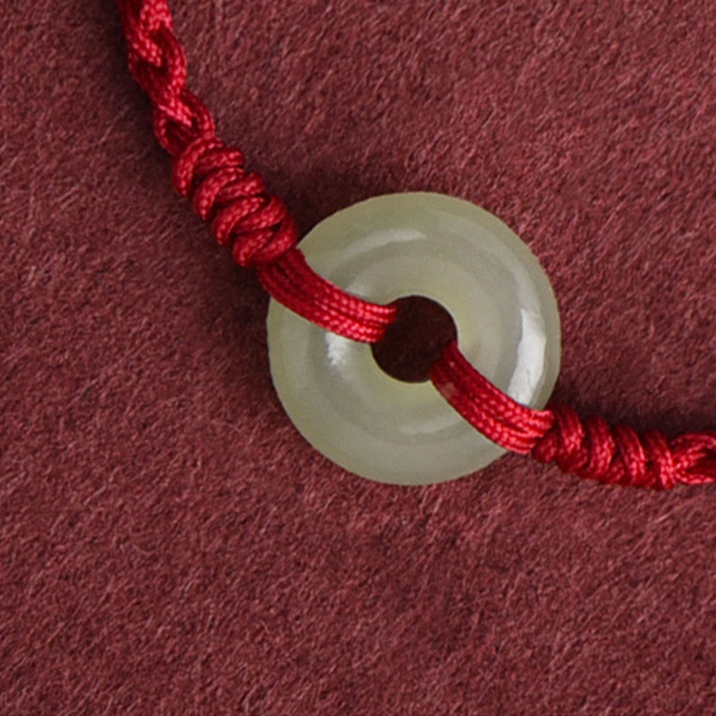 Natural Hetian Jade Peace Buckle Braided Bracelet Anklet 13-18cm