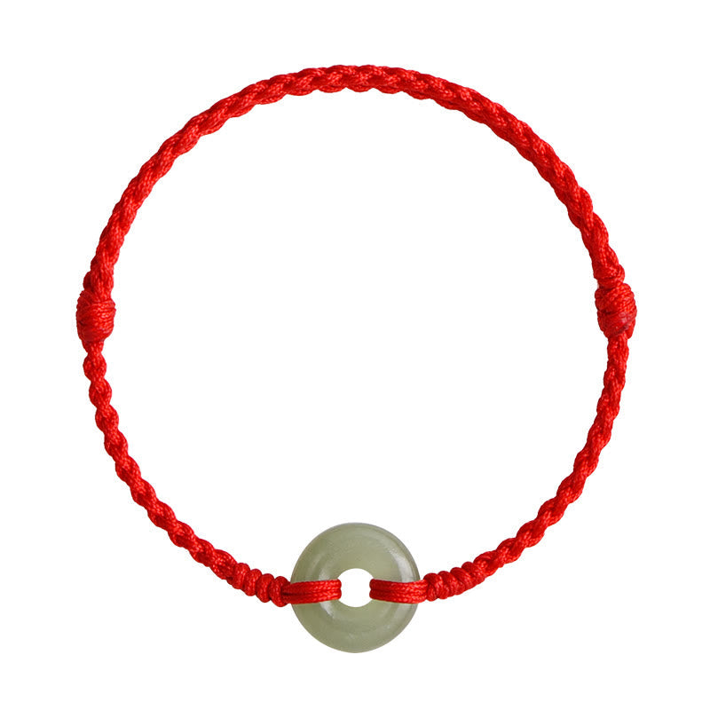 Natural Hetian Jade Peace Buckle Braided Bracelet Anklet 13-18cm