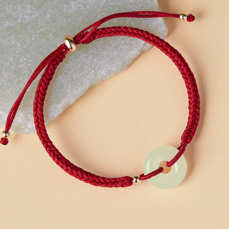 Hetian Jade Protection Bracelet with Peace Buckle & Fu Charm for Luck