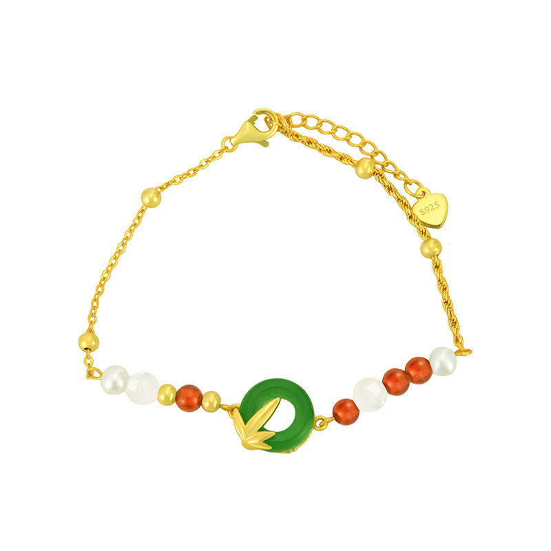 Green Chalcedony Silver Peace Buckle Bracelet